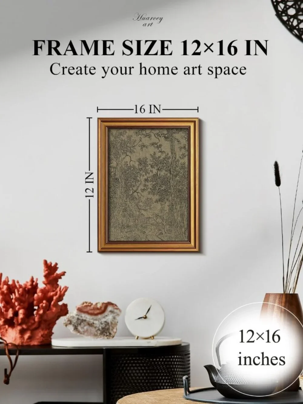 Vintage Gold Framed Canvas Art - Antique Landscape Sketch, 12x16 Inch Decor